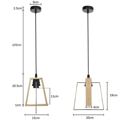 Wooden Frame Pendant Light – Trapezoid Wood Shade, E27 - photo 7