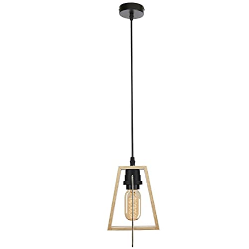 Wooden Frame Pendant Light – Trapezoid Wood Shade, E27 - Wood, No Shade, Without Bulb