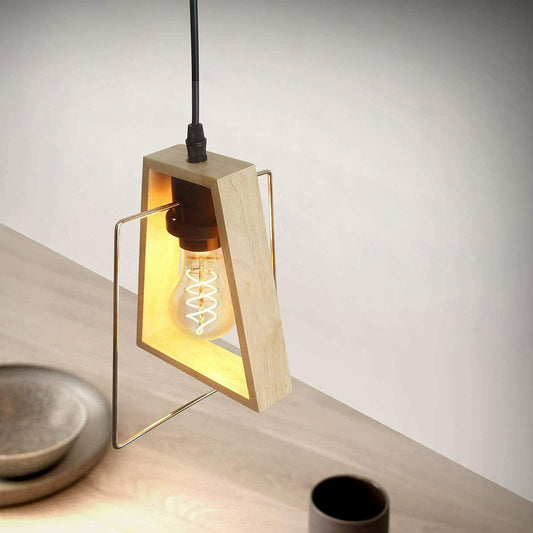 Wooden Frame Pendant Light – Trapezoid Wood Shade, E27 - photo 2