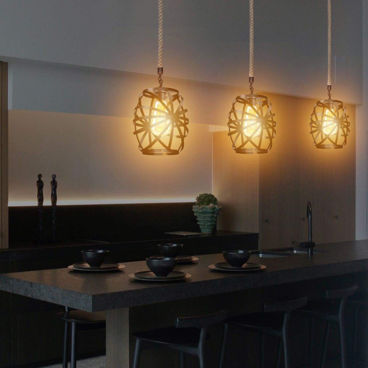 Hemp Rope Pendant Light with Cage Shade – 5 Styles, E27 - photo 11