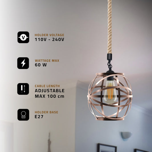 Hemp Rope Pendant Light with Cage Shade – 5 Styles, E27