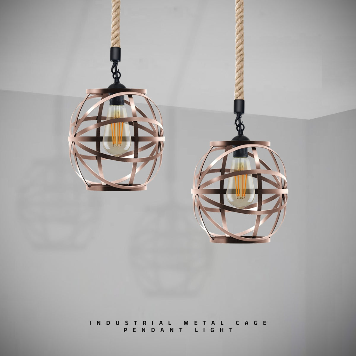 Hemp Rope Pendant Light with Cage Shade – 5 Styles, E27 - photo 2