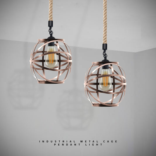 Hemp Rope Pendant Light with Cage Shade – 5 Styles, E27 - photo 2