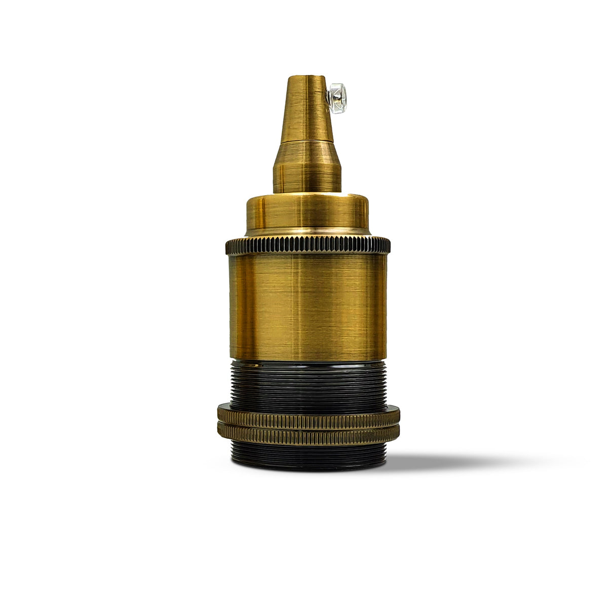 E27 Lamp Holder with Cord Grip & Dual Shade Rings – 4 Finishes - Yellow Brass, Single, Standard