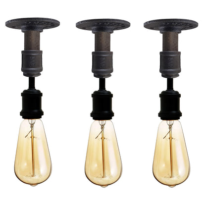 Steampunk Pipe Light Fitting – Wall or Ceiling, Rustic, E27 - Standard, Pack of 3, Without Bulb