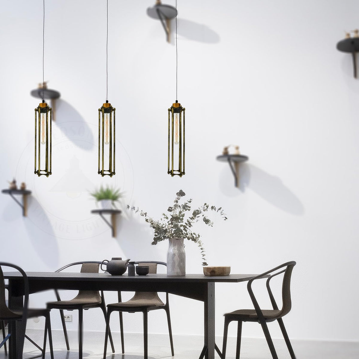3-Light Cluster Pendant – Wire Cage Shades, Round Plate or Ceiling Bar - photo 2