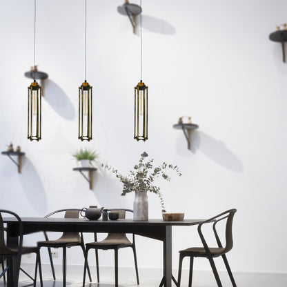 3-Light Cluster Pendant – Wire Cage Shades, Round Plate or Ceiling Bar - photo 2