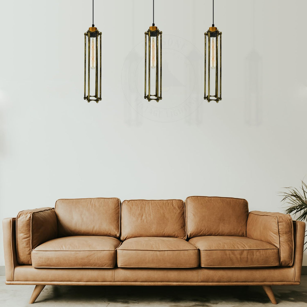 3-Light Cluster Pendant – Wire Cage Shades, Round Plate or Ceiling Bar - photo 3