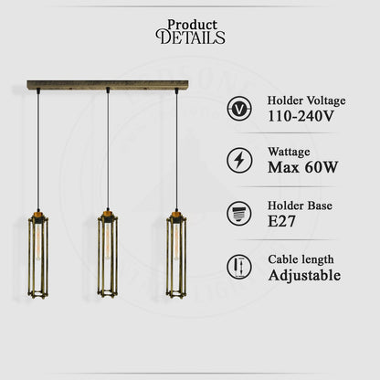 3-Light Cluster Pendant – Wire Cage Shades, Round Plate or Ceiling Bar - photo 4