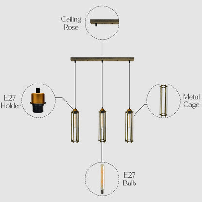 3-Light Cluster Pendant – Wire Cage Shades, Round Plate or Ceiling Bar - photo 5