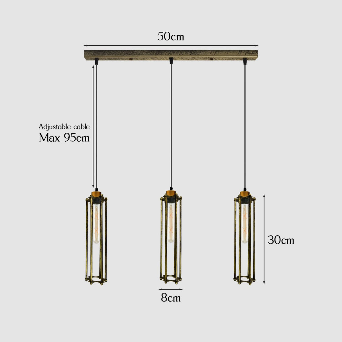 3-Light Cluster Pendant – Wire Cage Shades, Round Plate or Ceiling Bar - photo 6