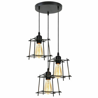 3-Light Cluster Pendant – Wire Cage Shades, Round Plate or Ceiling Bar - photo 62