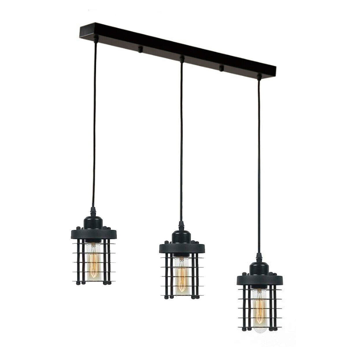 3-Light Cluster Pendant – Wire Cage Shades, Round Plate or Ceiling Bar - photo 56
