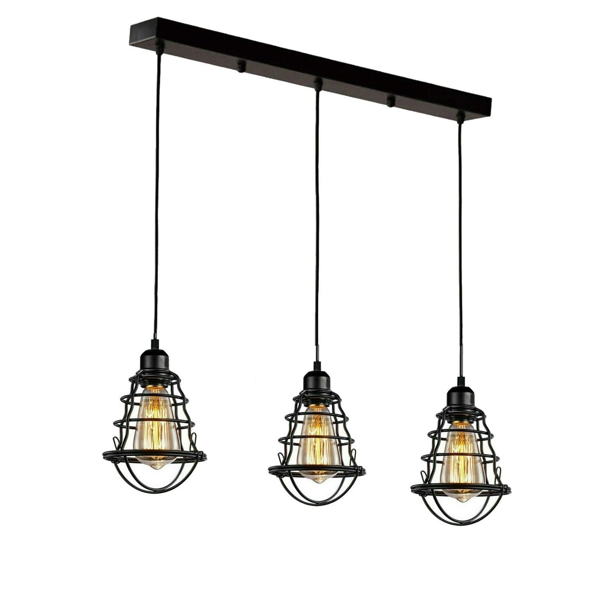 3-Light Cluster Pendant – Wire Cage Shades, Round Plate or Ceiling Bar - photo 27