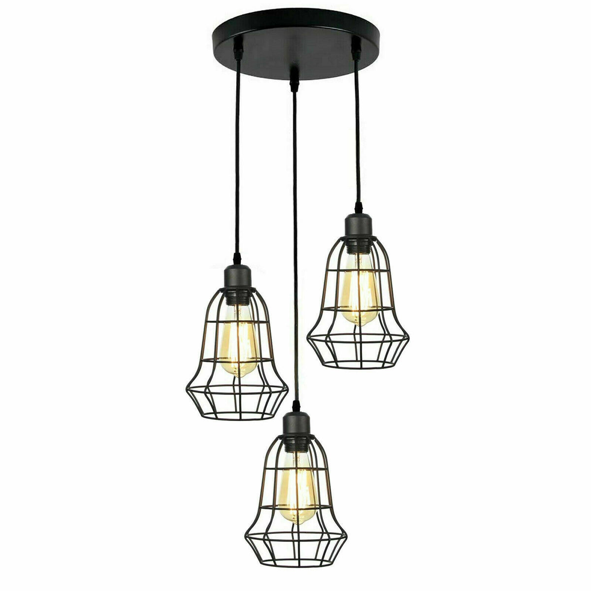 3-Light Cluster Pendant – Wire Cage Shades, Round Plate or Ceiling Bar - photo 63