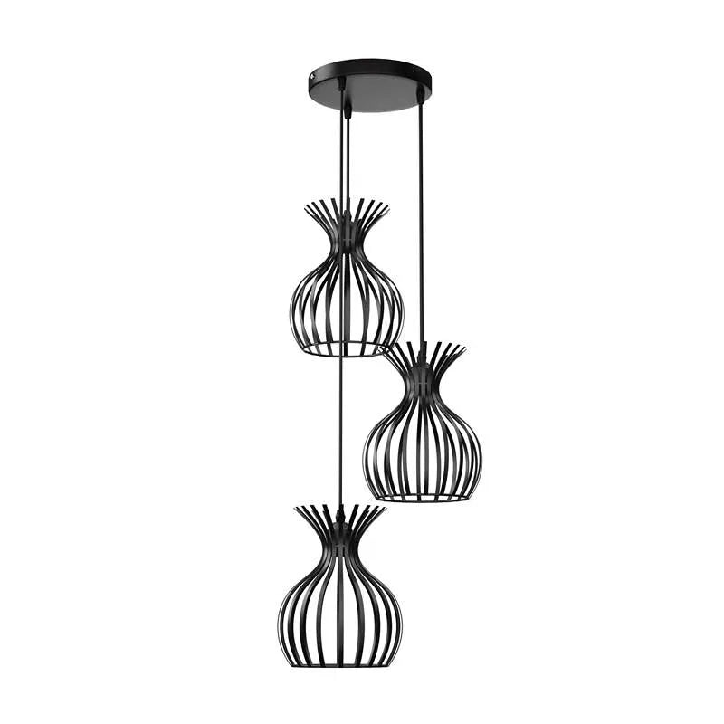 3-Light Cluster Pendant – Wire Cage Shades, Round Plate or Ceiling Bar - Black, Cage Black 200 mm Rose, Black Shade FWRO, Without Bulb