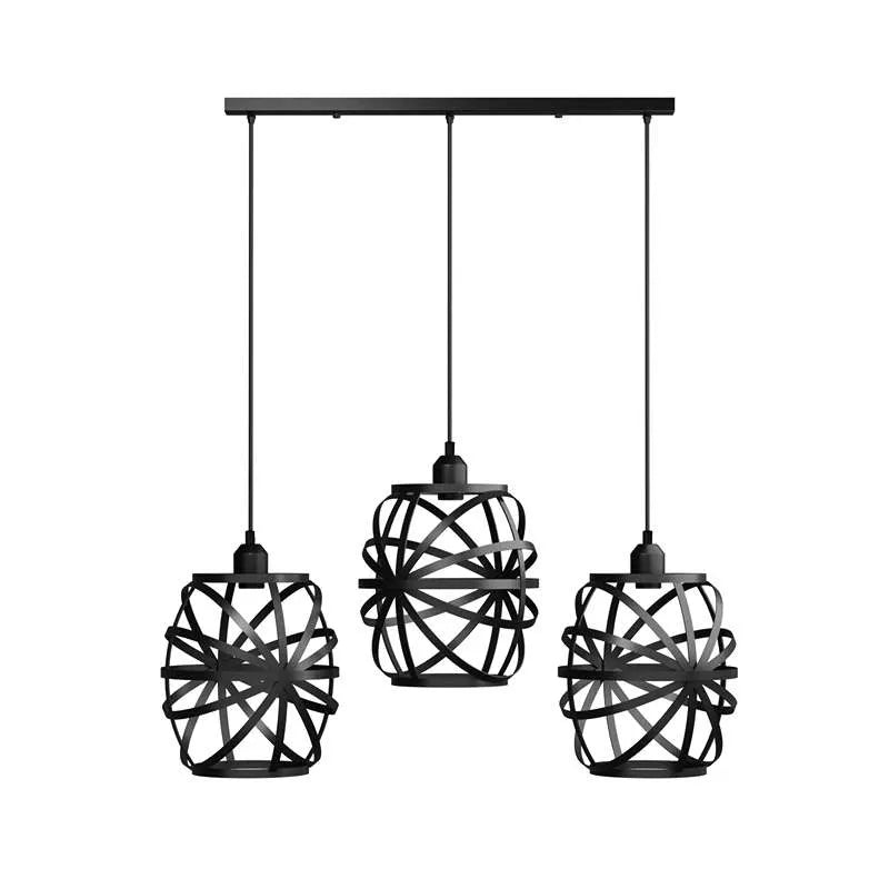 3-Light Cluster Pendant – Wire Cage Shades, Round Plate or Ceiling Bar - Black, Cage Black 500 mm Rose, Black Shade SPRO, Without Bulb