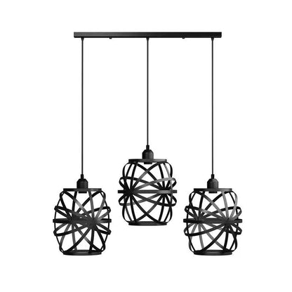 3-Light Cluster Pendant – Wire Cage Shades, Round Plate or Ceiling Bar - Black, Cage Black 500 mm Rose, Black Shade SPRO, Without Bulb