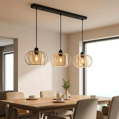 3-Light Cluster Pendant – Wire Cage Shades, Round Plate or Ceiling Bar - photo 66