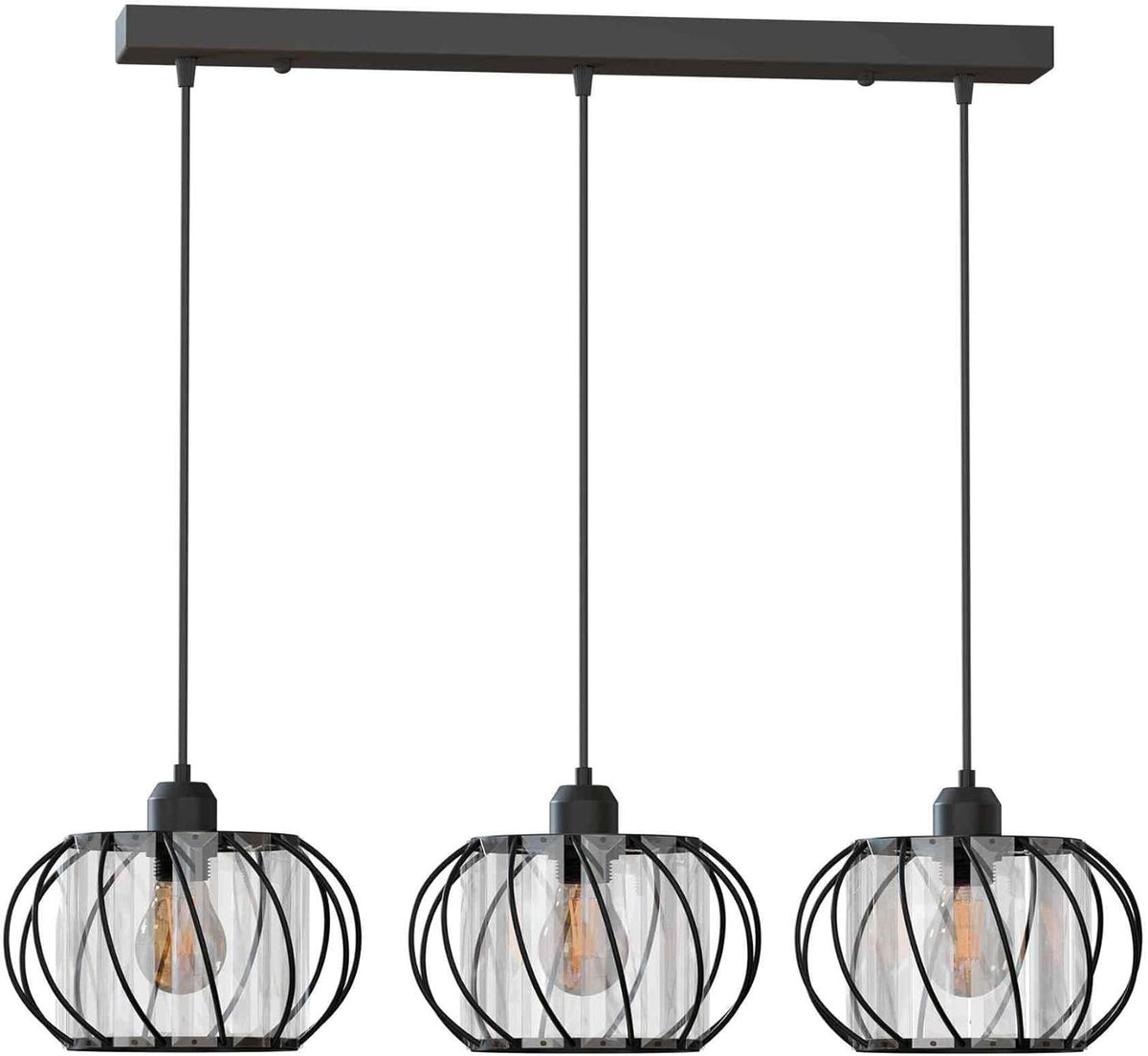 3-Light Cluster Pendant – Wire Cage Shades, Round Plate or Ceiling Bar - photo 64