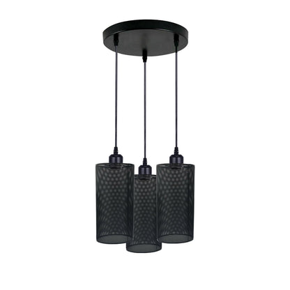 3-Light Cluster Pendant – Wire Cage Shades, Round Plate or Ceiling Bar - Black, Drum Black, Without Bulb