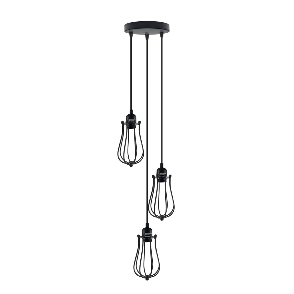 3-Light Cluster Pendant – Wire Cage Shades, Round Plate or Ceiling Bar - photo 34