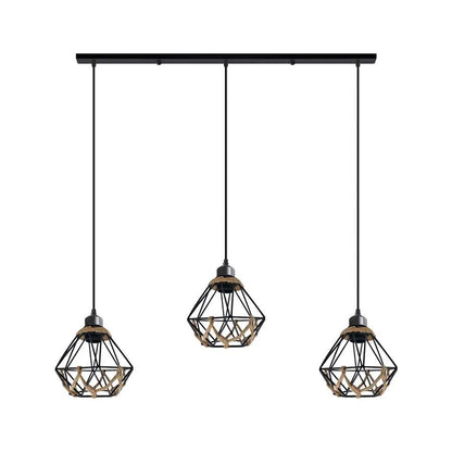 3-Light Cluster Pendant – Wire Cage Shades, Round Plate or Ceiling Bar - Black, Woven Cage Black 500 mm Rose, Without Bulb