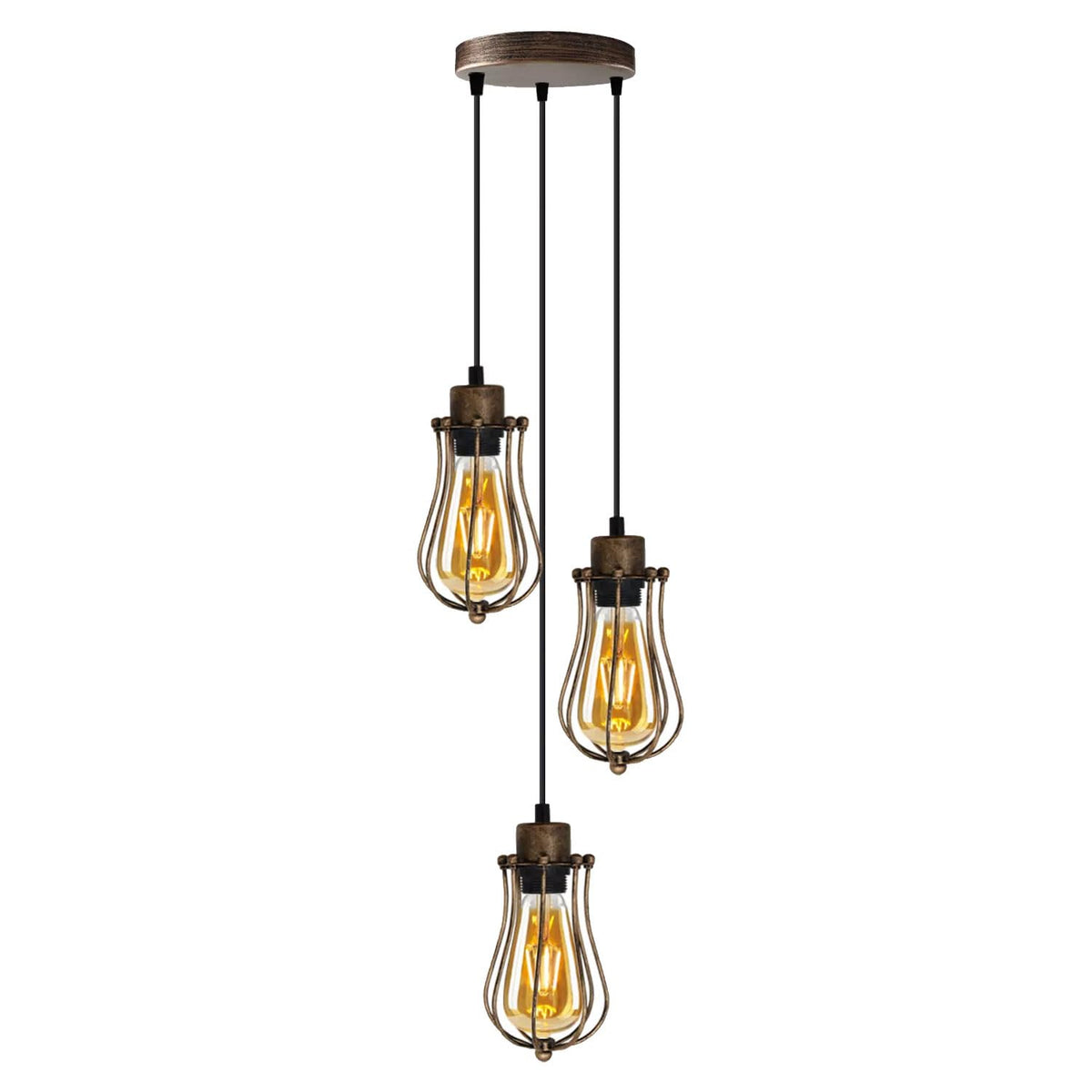 3-Light Cluster Pendant – Wire Cage Shades, Round Plate or Ceiling Bar - photo 37