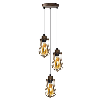 3-Light Cluster Pendant – Wire Cage Shades, Round Plate or Ceiling Bar - photo 37