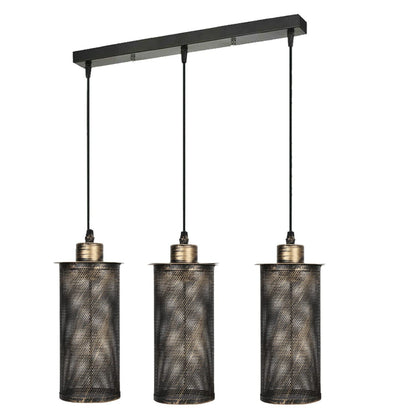3-Light Cluster Pendant – Wire Cage Shades, Round Plate or Ceiling Bar - Brushed Copper, Barrel Cage Brushed Copper 500 mm Rose, Without Bulb