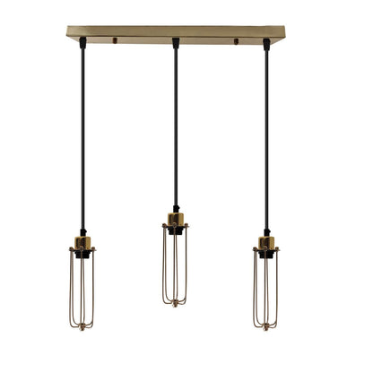3-Light Cluster Pendant – Wire Cage Shades, Round Plate or Ceiling Bar - French Gold, Long Cage French Gold 500 mm Rose, Without Bulb