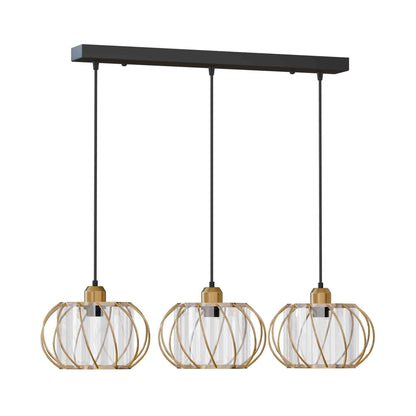 3-Light Cluster Pendant – Wire Cage Shades, Round Plate or Ceiling Bar - Gold, Crystal Cage 18 cm Gold, Without Bulb