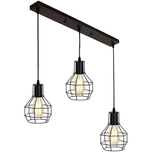 3-Light Cluster Pendant – Wire Cage Shades, Round Plate or Ceiling Bar - Gold, Nest Cage Gold, Without Bulb