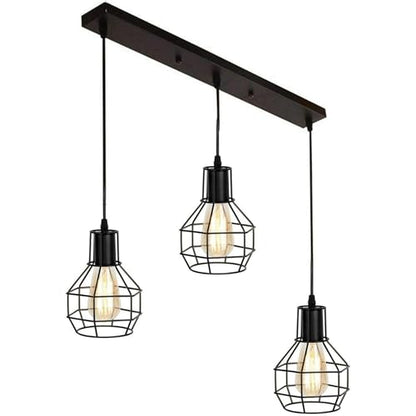 3-Light Cluster Pendant – Wire Cage Shades, Round Plate or Ceiling Bar - Gold, Nest Cage Gold, Without Bulb