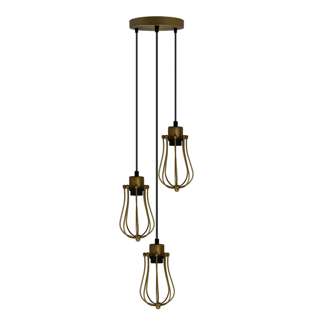 3-Light Cluster Pendant – Wire Cage Shades, Round Plate or Ceiling Bar - photo 36