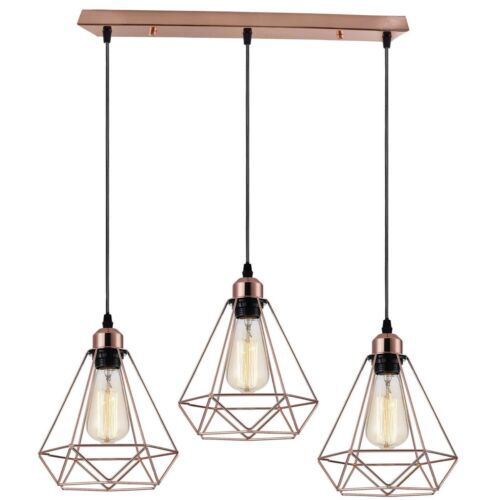3-Light Cluster Pendant – Wire Cage Shades, Round Plate or Ceiling Bar - photo 50