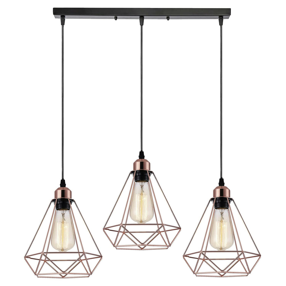 3-Light Cluster Pendant – Wire Cage Shades, Round Plate or Ceiling Bar - photo 22