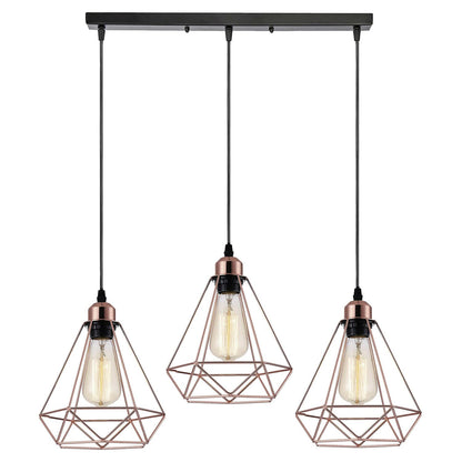 3-Light Cluster Pendant – Wire Cage Shades, Round Plate or Ceiling Bar - photo 22