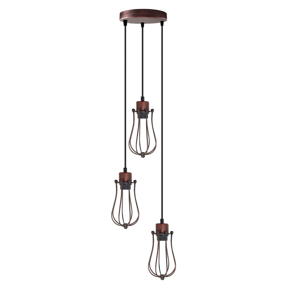 3-Light Cluster Pendant – Wire Cage Shades, Round Plate or Ceiling Bar - photo 38