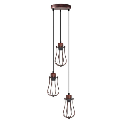 3-Light Cluster Pendant – Wire Cage Shades, Round Plate or Ceiling Bar - photo 38