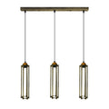 3-Light Cluster Pendant – Wire Cage Shades, Round Plate or Ceiling Bar - Yellow Brass, Tube Cage Brushed Brass 500 mm Rose, Without Bulb