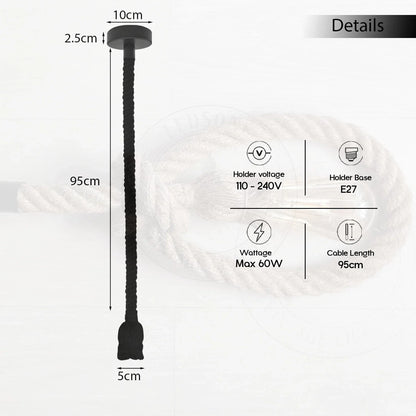3-Light Hemp Rope Pendant on Ceiling Bar – E27 - photo 2