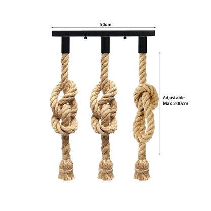 3-Light Hemp Rope Pendant on Ceiling Bar – E27 - photo 3