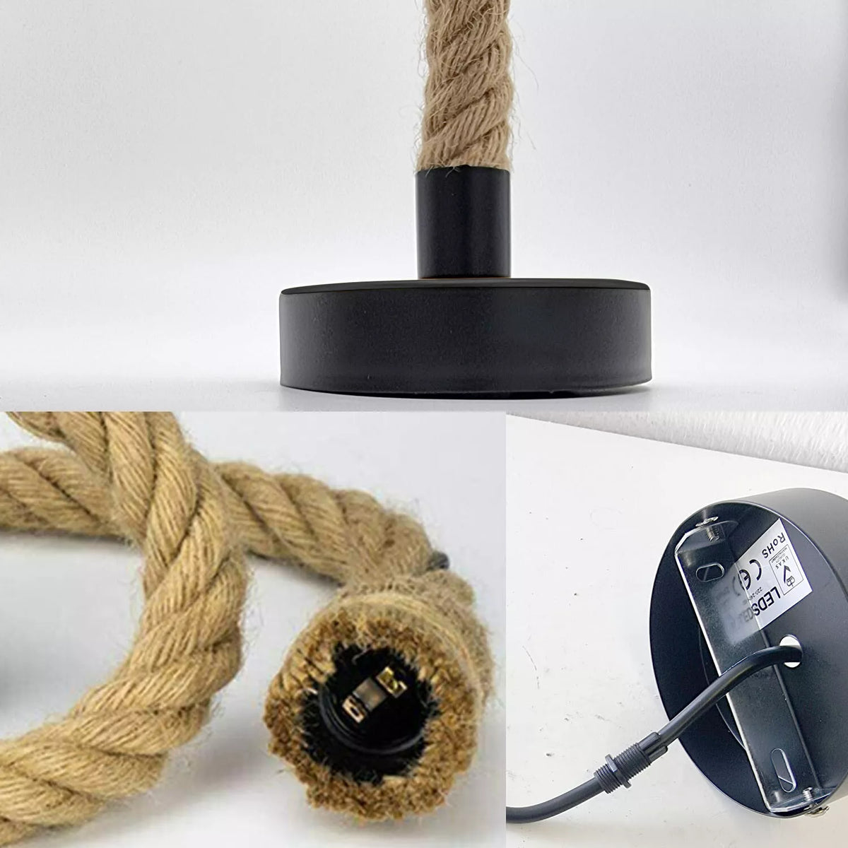 3-Light Hemp Rope Pendant on Ceiling Bar – E27 - photo 4