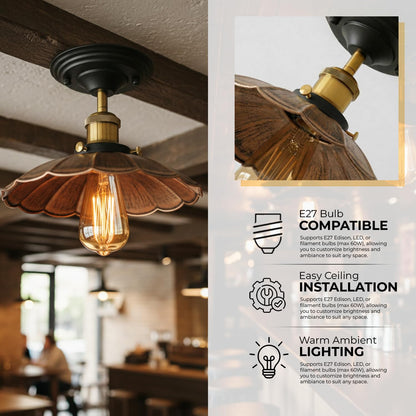 Semi Flush Ceiling Light – Scalloped, Dome or Gloss Metal Shade, E27 - photo 9