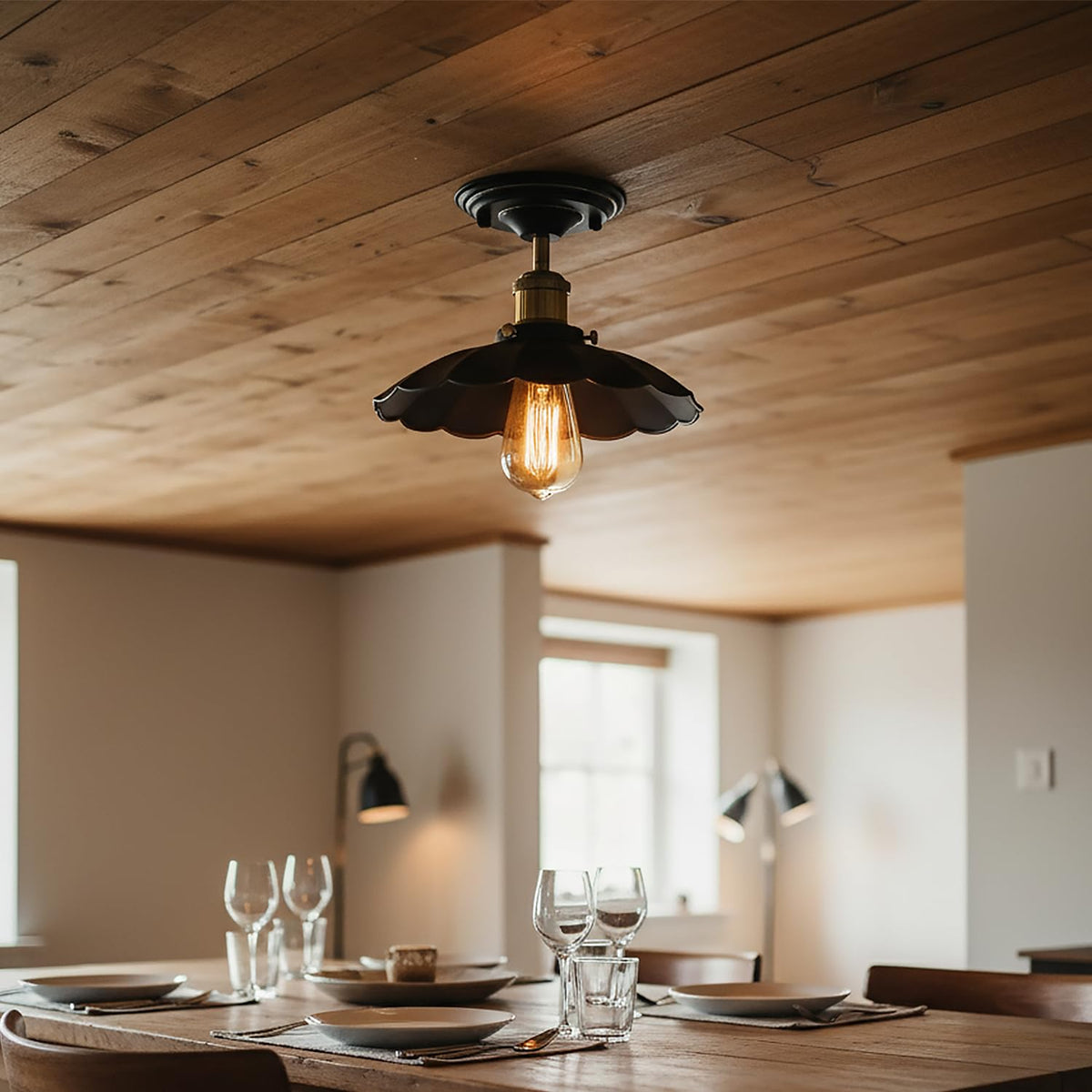 Semi Flush Ceiling Light – Scalloped, Dome or Gloss Metal Shade, E27 - photo 10