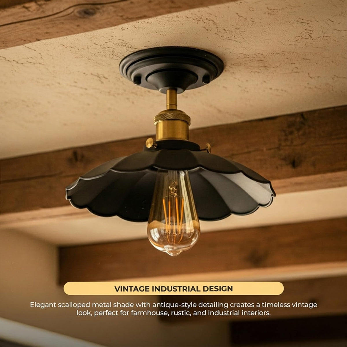 Semi Flush Ceiling Light – Scalloped, Dome or Gloss Metal Shade, E27 - photo 11