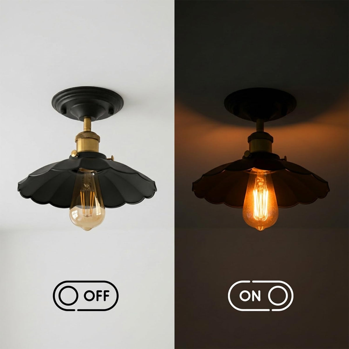 Semi Flush Ceiling Light – Scalloped, Dome or Gloss Metal Shade, E27 - photo 12