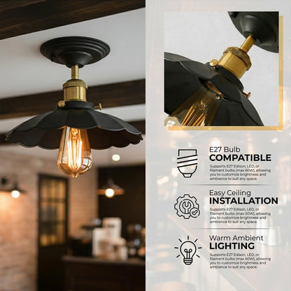 Semi Flush Ceiling Light – Scalloped, Dome or Gloss Metal Shade, E27 - photo 13