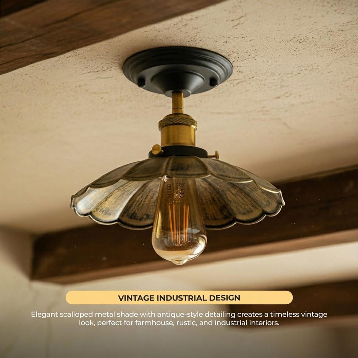 Semi Flush Ceiling Light – Scalloped, Dome or Gloss Metal Shade, E27 - photo 2